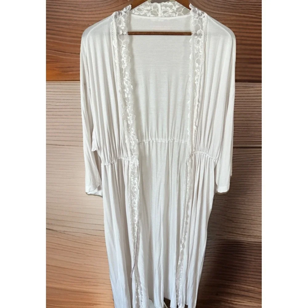 Victoria Secret Women XL Modal Lace Trim‎ Robe Ivory/off White Mint Condition